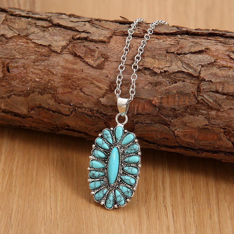 Artificial Turquoise Pendant Alloy Necklace